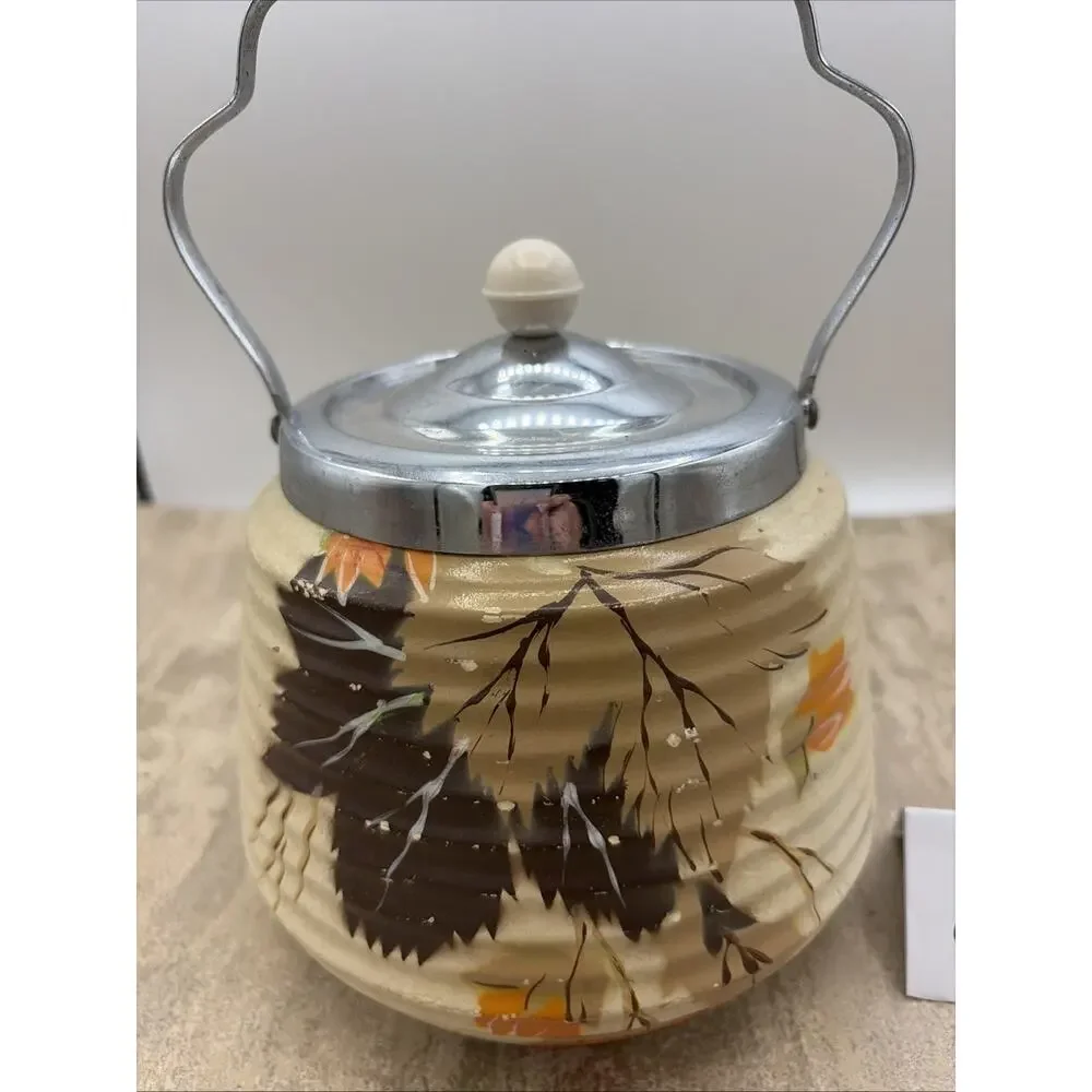Vintage, Brentleigh Ware Bramley Pottery Biscuit Barrel Chrome Lid and Handle